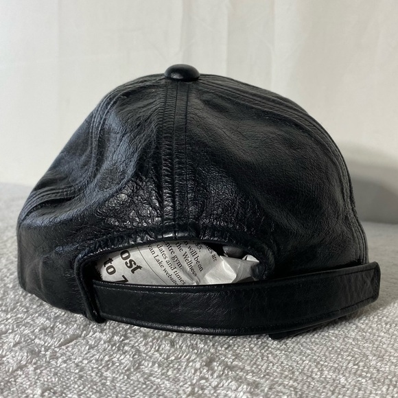 Vintage Black Leather Red Embroidered Brazel Construction Trucker Hat - Picture 5 of 11